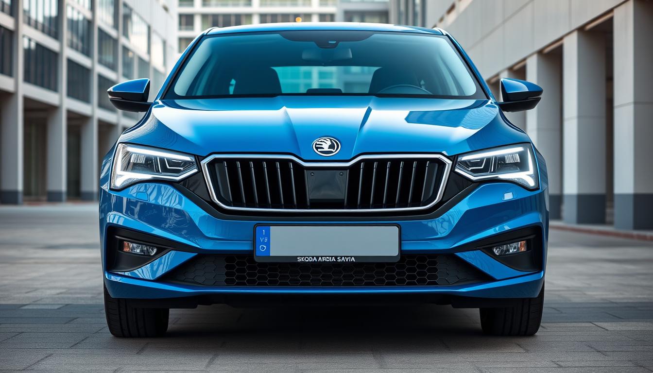 2026 Skoda Slavia Facelift front three-quarter view showing redesigned front fascia