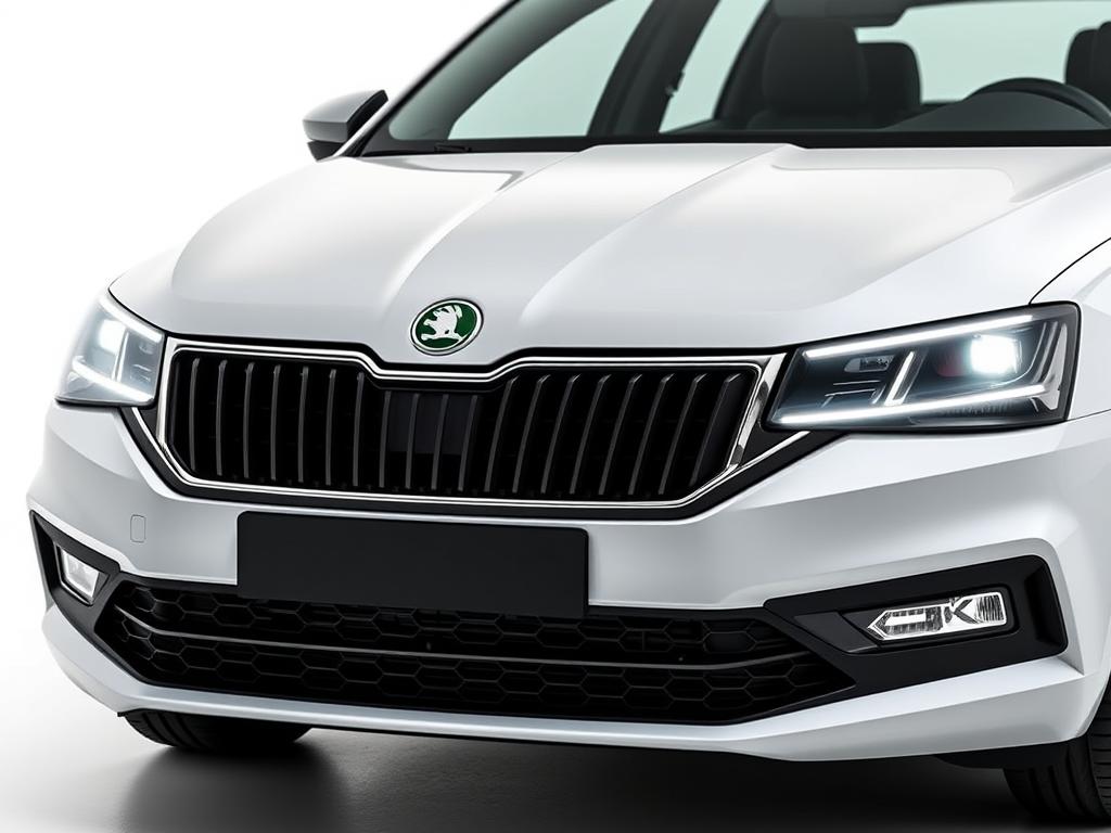 Skoda Slavia Facelift front view showing new headlights and grille design