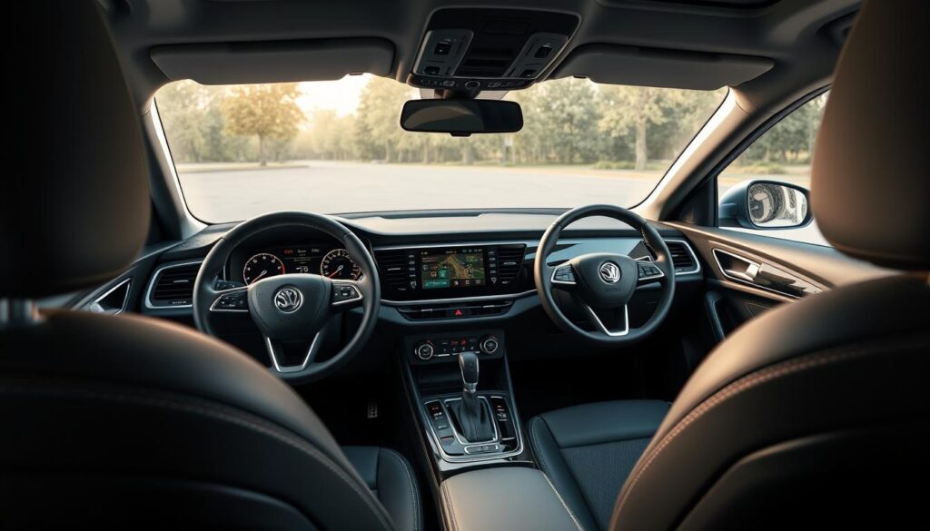 Skoda Slavia Facelift interior dashboard showing new digital displays and materials