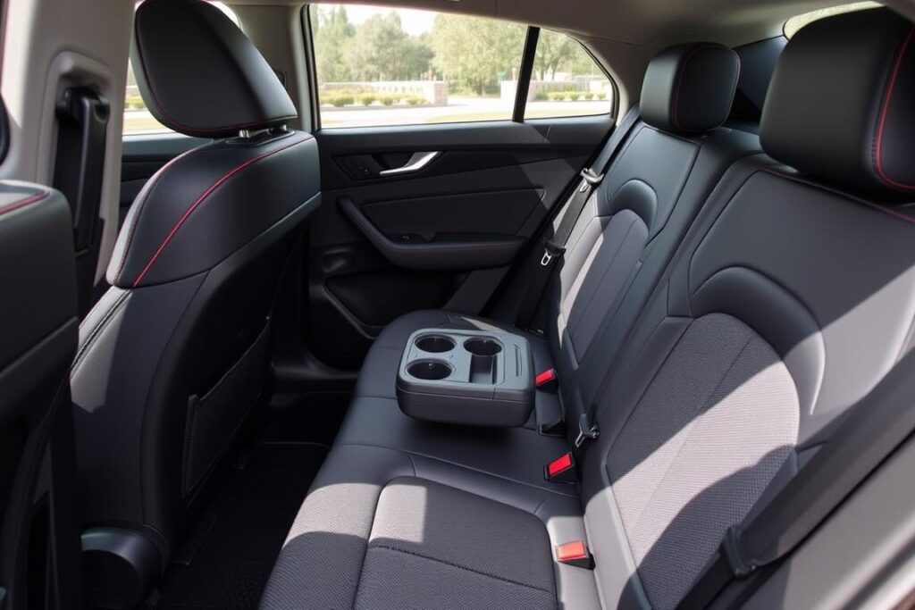Skoda Slavia Facelift rear seat comfort features showing AC vents and armrest