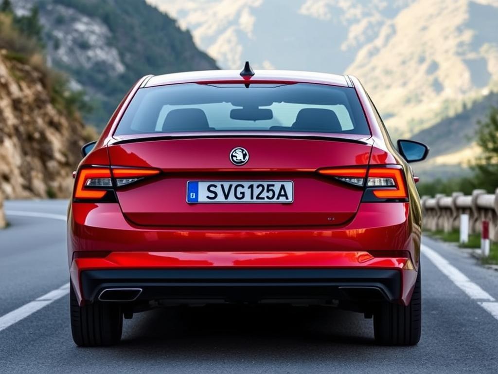 Skoda Slavia Facelift rear view showing updated tail lights and bumper design