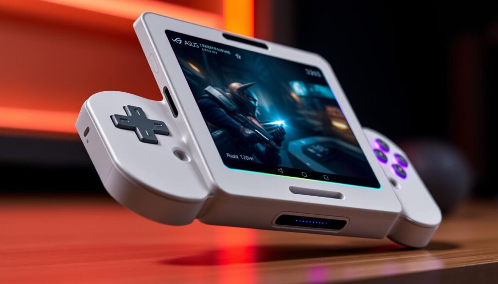 Asus ROG Ally X handheld gaming PC with RGB lighting and controls