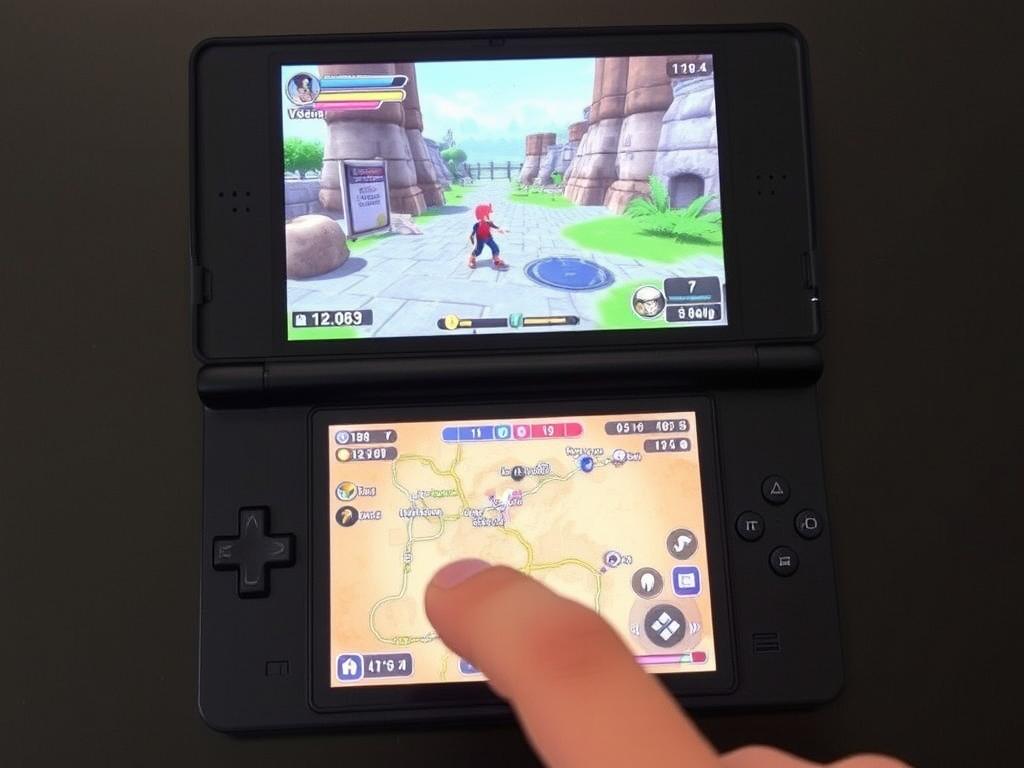 Ayaneo Flip DS showing dual-screen functionality with game on top and controls below