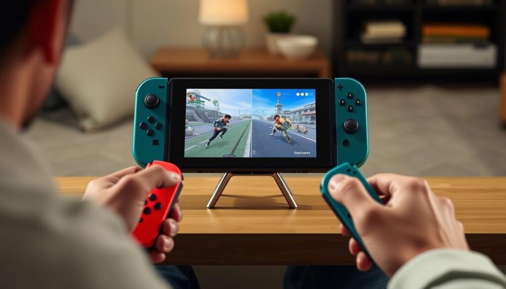 Nintendo Switch 2 showing split-screen multiplayer with detached Joy-Cons